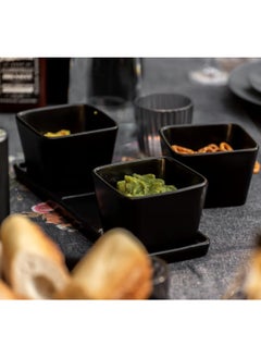 Wenko WENKO Snack & Dip Bowls Set, 4 Pieces, Small Tray with 3 x 300 ml Bowls Made of High-Quality Ceramic, Black  - Image 5