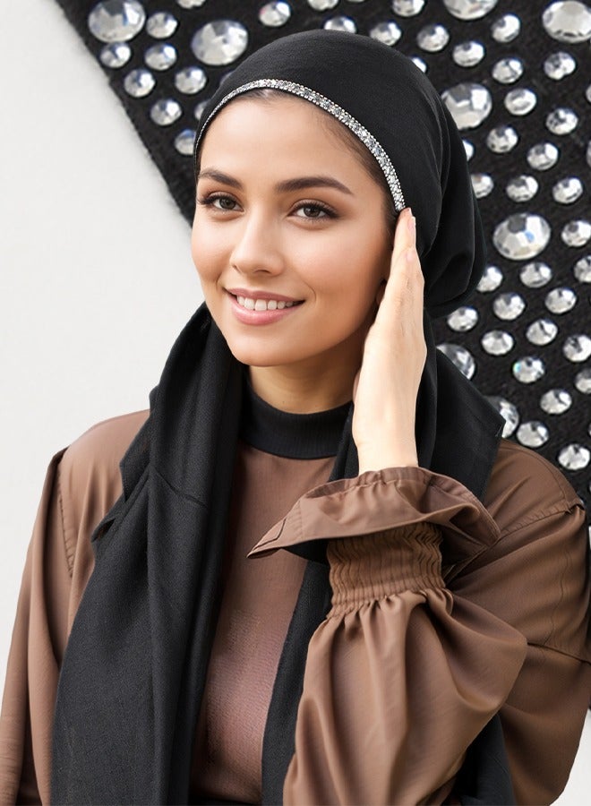 Women Hijab Hot Diamon Turban Headwear Pre-sewn Curved Hood Head Scarf Fashion Headwraps Beanie Cap  - Image 1