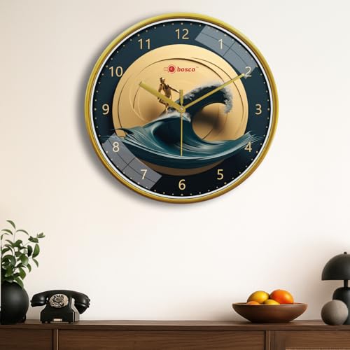 Bosco Decorative Non Ticking Silent, Golden Frame 30 CM, Modern Design Round Wall Clock for Home, Living Room, Bedroom, Office and Kitchen | BWC-1650 - Image 1