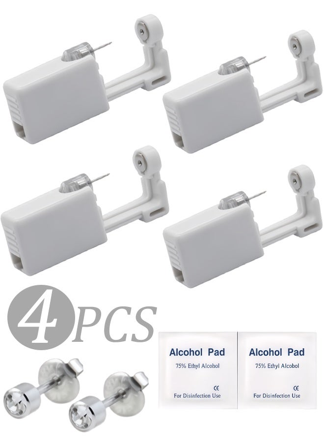 4 Pack Disposable Aseptic Ear Piercing Gun Kit,Painless Safe Ear Piercing Tool with 4mm Crystal Stud Earrings and Disinfect Alcohol Pads - Image 1