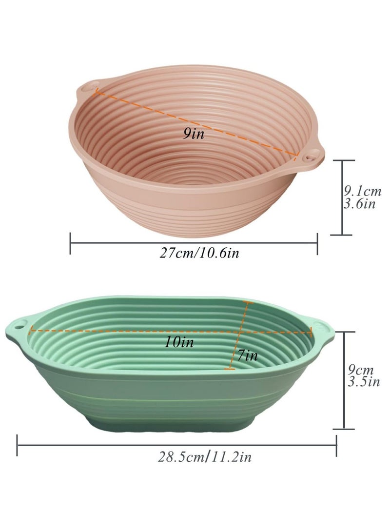 SYOSI Silicone Banneton Basket,9 inch Silicone Bread Proofing Basket,2 Pack Sourdough Baking Supplies Collapsible Proofing Bowl for Home Baking & Beginners making (Round Pink+Oval Green)  - Image 5