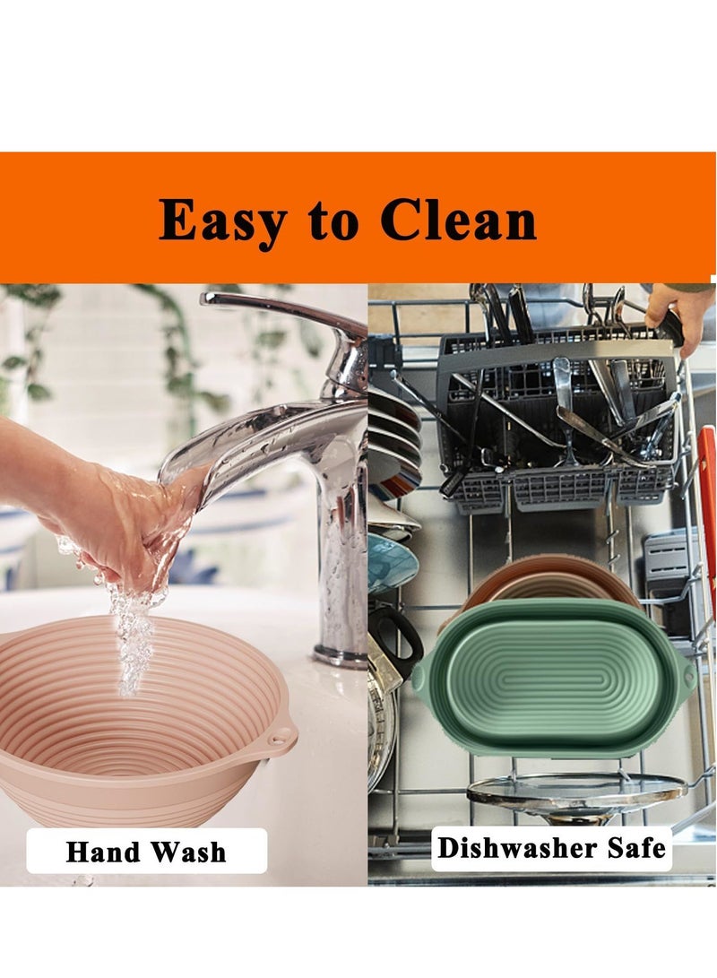 SYOSI Silicone Banneton Basket,9 inch Silicone Bread Proofing Basket,2 Pack Sourdough Baking Supplies Collapsible Proofing Bowl for Home Baking & Beginners making (Round Pink+Oval Green)  - Image 3