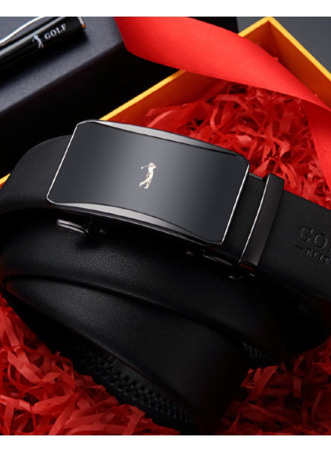 Golf Qixi Festival Gift】leather Belt Automatic Buckle Men's Business Casual Belt Gift Box Men's Belt - Image 1