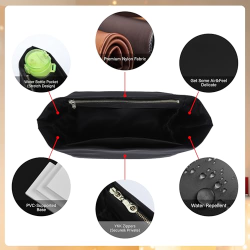 OAikor Soft Nylon Purse Organizer Insert for Longchamp Le Pliage L Tote Bag,Lightweight Luxury Long Champ Large Tote Divider Shaper with Cup Holder,Zipper Bags Inner Linner with 7 Deepened Pockets,L/Black - Image 3