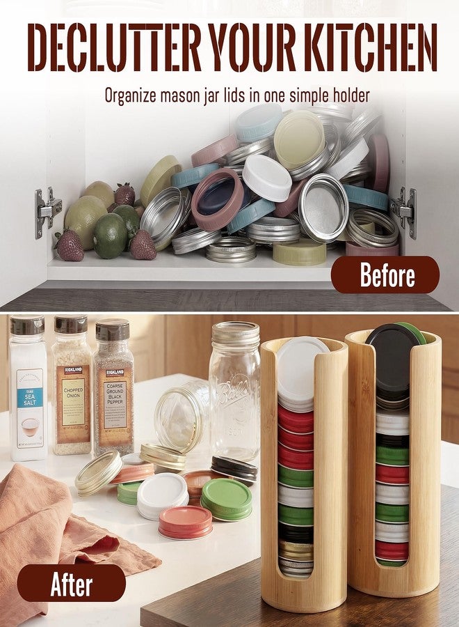 deepredcoast Mason Jar Lid Organizer 2 Pack Bamboo Lid Storage Holder for Regular and Wide Mouth Canning Lids Stackable Kitchen Pantry Organizer - Image 4