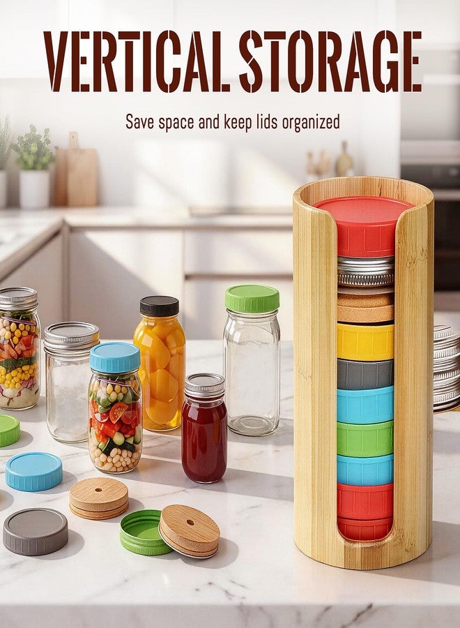 deepredcoast Mason Jar Lid Organizer 2 Pack Bamboo Lid Storage Holder for Regular and Wide Mouth Canning Lids Stackable Kitchen Pantry Organizer - Image 5