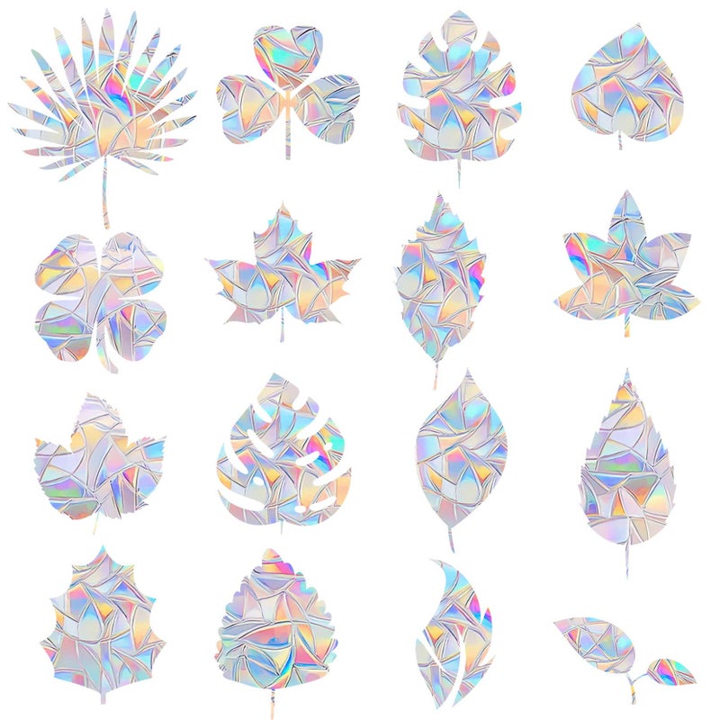 16 Pieces Leaf Window Decals for Bird Strikes AntiCollision Clings to Save BirdsNon Adhesive Vinyl Rainbow Suncatch Stickers Easy Remove No Residue and Reusable