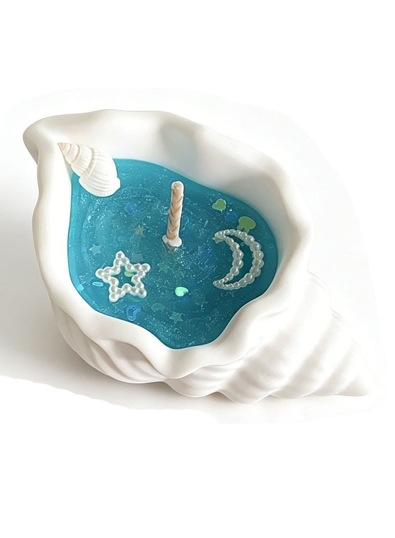 Ocean Shell Scented Candle Conch Handmade Creative Aromatherapy Candle Aroma Decorative Candle with Shell Blue Candle Seashell Candle Jelly Wax 158g (Blue) Candles Scented Candle Gift Box Set for Birthday Gift ,Party Souvenir - Image 1