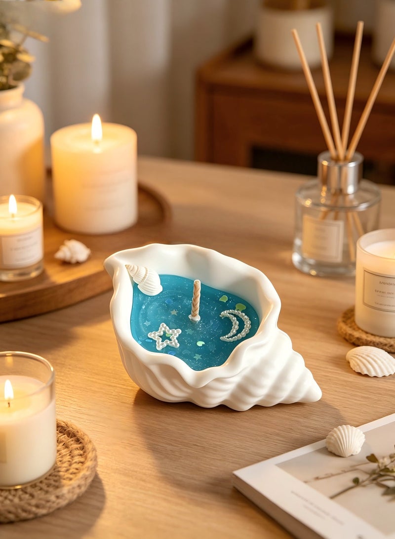Ocean Shell Scented Candle Conch Handmade Creative Aromatherapy Candle Aroma Decorative Candle with Shell Blue Candle Seashell Candle Jelly Wax 158g (Blue) Candles Scented Candle Gift Box Set for Birthday Gift ,Party Souvenir - Image 2