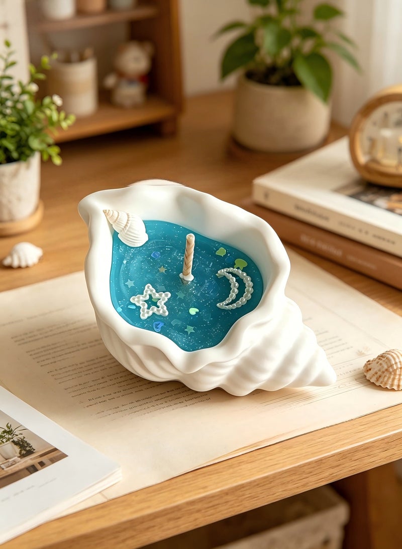 Ocean Shell Scented Candle Conch Handmade Creative Aromatherapy Candle Aroma Decorative Candle with Shell Blue Candle Seashell Candle Jelly Wax 158g (Blue) Candles Scented Candle Gift Box Set for Birthday Gift ,Party Souvenir - Image 3