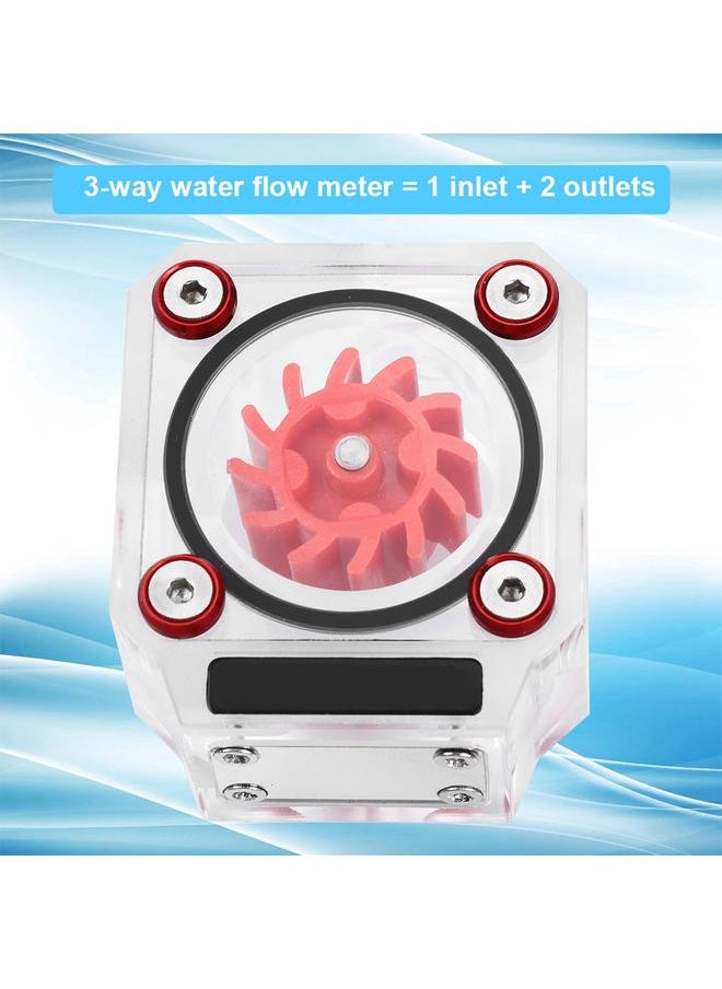 Thoraya - G1/4" Thread Water Cooling Flow Meter Indicator 3-Way for PC Water Cooling System Acrylic Red - Image 1