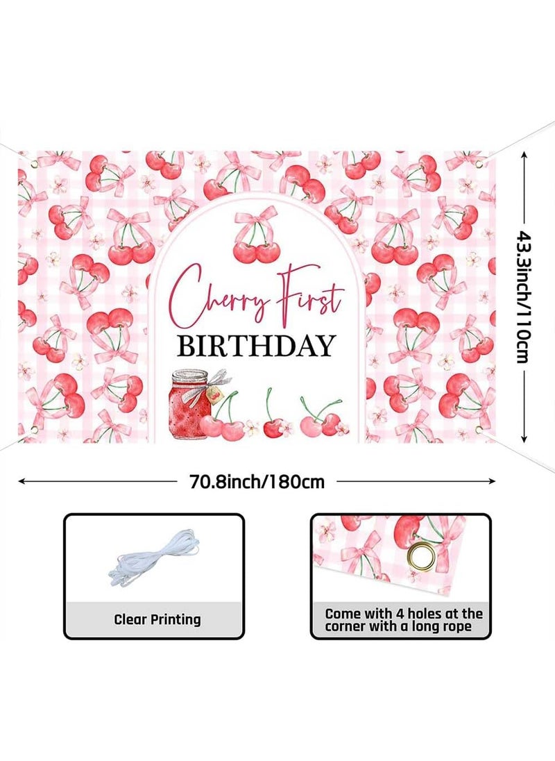 Ticuenicoa Ticuenicoa Cherry First Birthday Banner  Cherry Themed Happy Birthday Photography Background Cartoon Fruit Backdrop for Baby Shower  1st Birthday Party Supplies 708x433 Inches  - Image 3