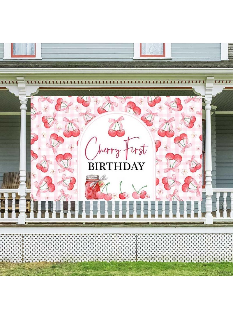 Ticuenicoa Ticuenicoa Cherry First Birthday Banner  Cherry Themed Happy Birthday Photography Background Cartoon Fruit Backdrop for Baby Shower  1st Birthday Party Supplies 708x433 Inches  - Image 2