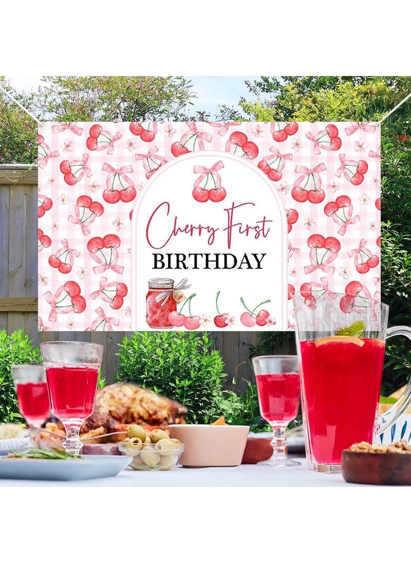 Ticuenicoa Ticuenicoa Cherry First Birthday Banner  Cherry Themed Happy Birthday Photography Background Cartoon Fruit Backdrop for Baby Shower  1st Birthday Party Supplies 708x433 Inches  - Image 5