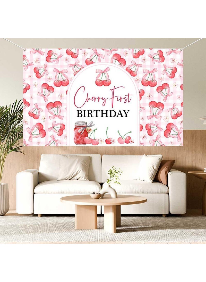 Ticuenicoa Ticuenicoa Cherry First Birthday Banner  Cherry Themed Happy Birthday Photography Background Cartoon Fruit Backdrop for Baby Shower  1st Birthday Party Supplies 708x433 Inches  - Image 4