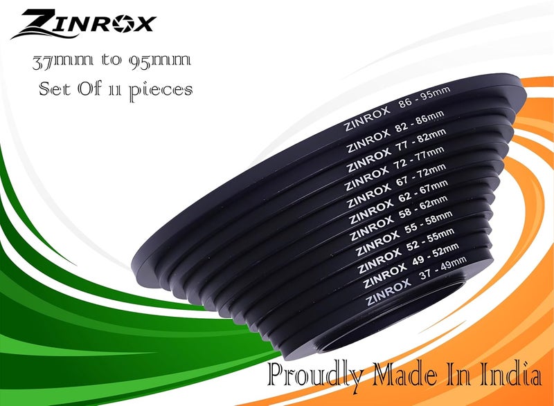 ZINROX® Stepping up ' Made in India', Set of 11pcs, Sizes: 37-49mm, 49-52mm, 52-55mm, 55-58mm, 58-62mm, 62-67mm, 67-72mm, 72-77mm, 77-82 mm, 82-86mm, 86-95mm, Step Up Ring Set (37-95mm) - Image 5