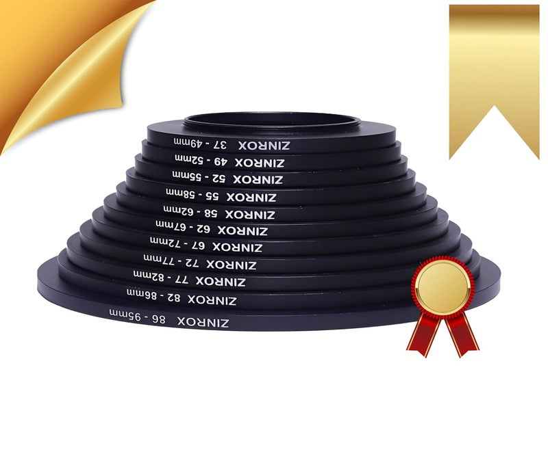 ZINROX® Stepping up ' Made in India', Set of 11pcs, Sizes: 37-49mm, 49-52mm, 52-55mm, 55-58mm, 58-62mm, 62-67mm, 67-72mm, 72-77mm, 77-82 mm, 82-86mm, 86-95mm, Step Up Ring Set (37-95mm) - Image 3