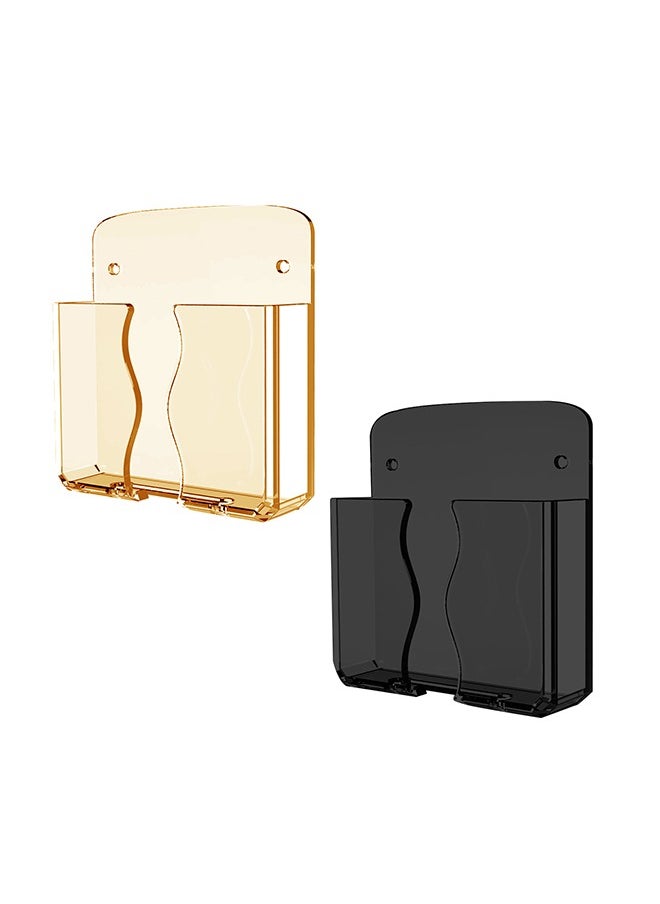 Peachjoy 2pcs Wall Mounted Phone Holder, Clear Stand Self Adhesive With Charging Hole Compatible With iPhone and Android Smartphone, Cradle Bedside Organizer Remote Control Stand for Home Office 