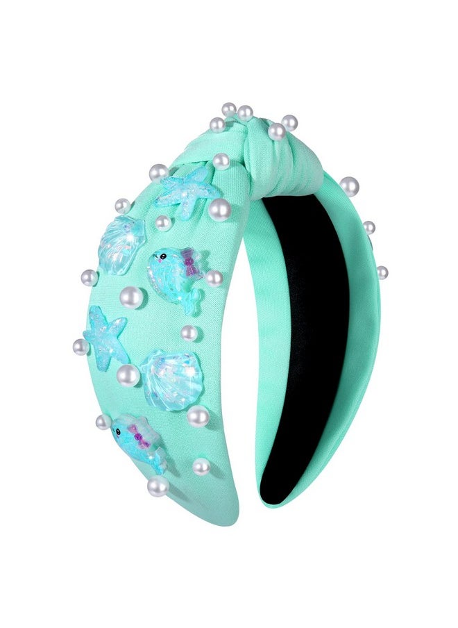 CEALXHENY - Seashell Headband Summer Headbands For Women Ocean Fish Puka Shell Headband White Blue Crystal Rhinestone Jeweled Knotted Headband Summer Beach Wedding Hair Accessories Gifts (Pattern H) - Image 1