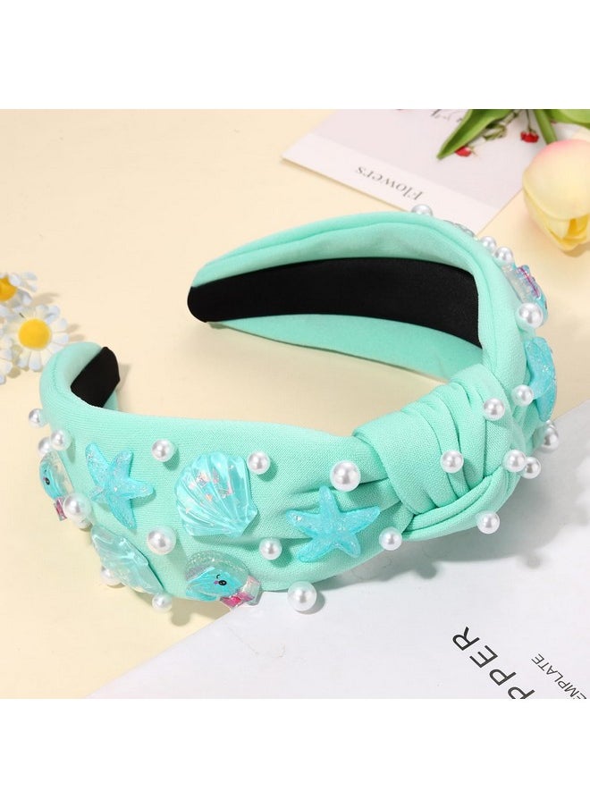CEALXHENY - Seashell Headband Summer Headbands For Women Ocean Fish Puka Shell Headband White Blue Crystal Rhinestone Jeweled Knotted Headband Summer Beach Wedding Hair Accessories Gifts (Pattern H) - Image 1