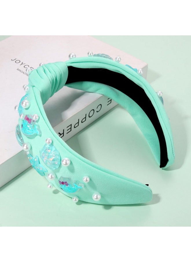 CEALXHENY - Seashell Headband Summer Headbands For Women Ocean Fish Puka Shell Headband White Blue Crystal Rhinestone Jeweled Knotted Headband Summer Beach Wedding Hair Accessories Gifts (Pattern H) - Image 1