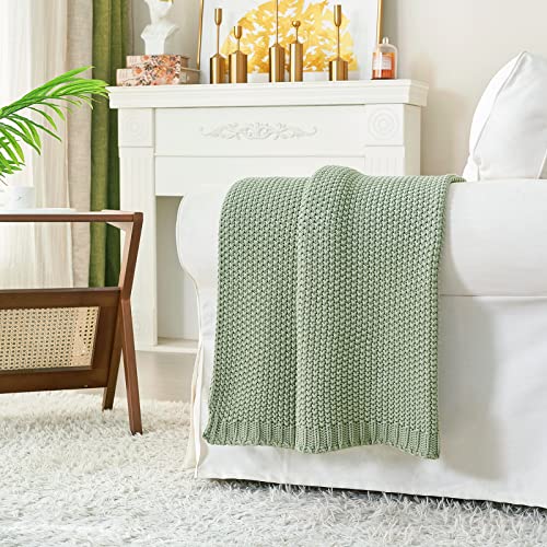 Longhui bedding Chunky Cable Knit Throw Blanket Lightweight Light Green 100% Organic Cotton Blanket for Sofa Couch Bed Baby Nursery, Rustic Shabby Chic Modern Farmhouse, 60” x 80” Bonus Laundering Bag - Image 2