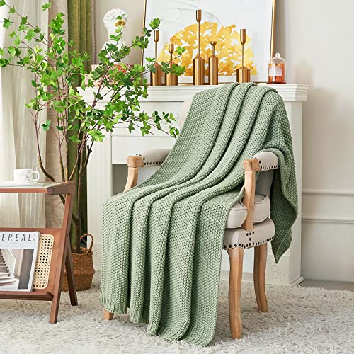 Longhui bedding Chunky Cable Knit Throw Blanket Lightweight Light Green 100% Organic Cotton Blanket for Sofa Couch Bed Baby Nursery, Rustic Shabby Chic Modern Farmhouse, 60” x 80” Bonus Laundering Bag - Image 3