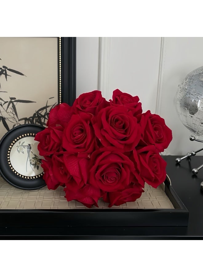 10-Piece Red Rose Artificial Bouquet - Realistic Silk Flowers for Home Decor & Romantic Gifts - Image 4