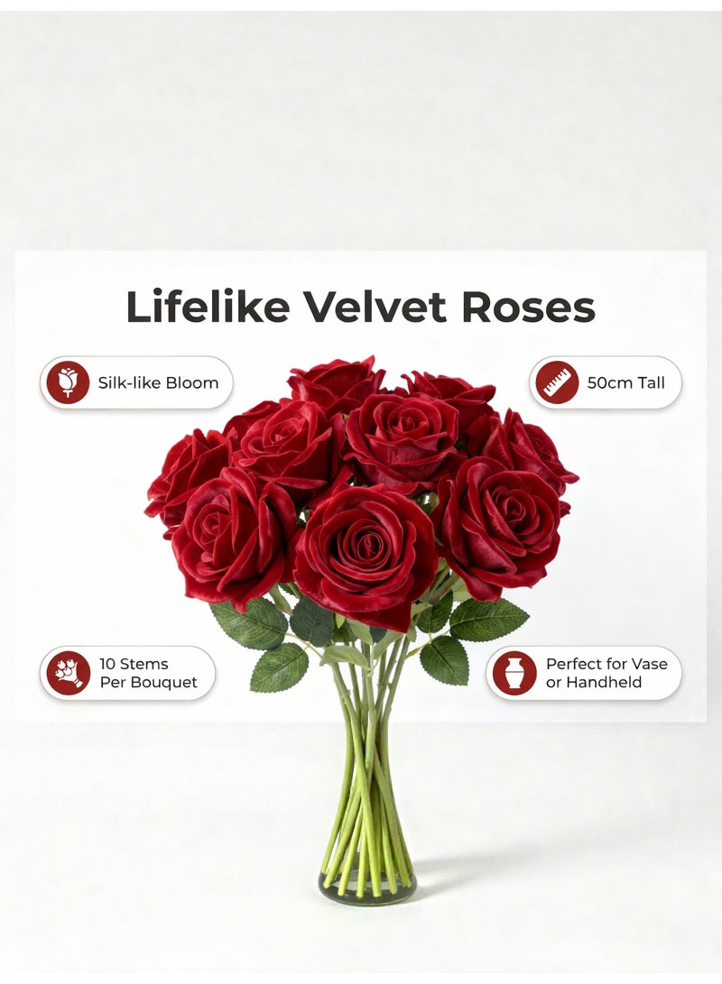 10PCS Red Silk Rose Bouquet -Artificial Flowers-Home Decor | Valentine's Day Gift - Image 2