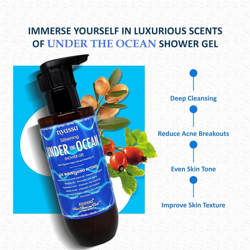 Nyassa Silkening Under The Ocean Shower Gel With 6 Nourishing Actives 210ml Aqua fragrance Body Wash  100 Vegan and No Paraben Sulphate  Cruelty Free  Premium Long Lasting Fragrance  210 ml - Image 3