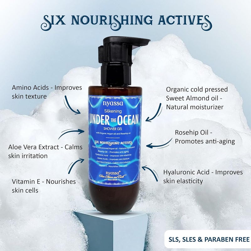 Nyassa Silkening Under The Ocean Shower Gel With 6 Nourishing Actives 210ml Aqua fragrance Body Wash  100 Vegan and No Paraben Sulphate  Cruelty Free  Premium Long Lasting Fragrance  210 ml - Image 2