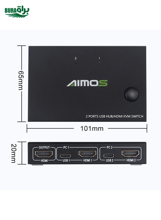 BURAQ AIMOS AM-KVM201CC 2 Ports USB HUB HDMI KVM Switch without Extension Cable  - Image 4