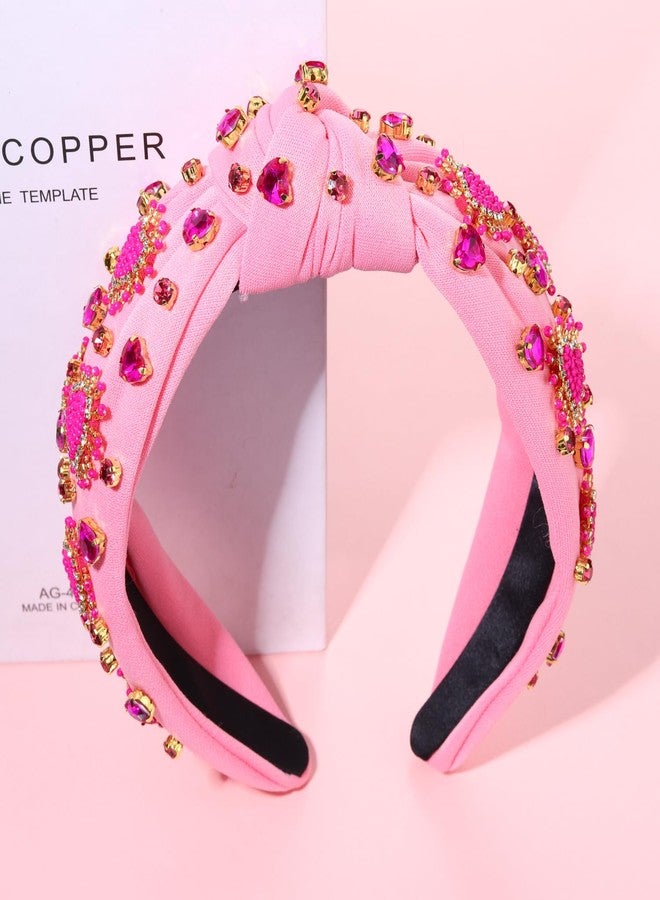 NVENF Valentine’s Day Headband for Women Love Heart Headband Jeweled Crystal Rhinestone Knotted Headband Red Pink Wide Top Knot Headband Valentine’s Day Hair Accessories Gifts (Heart 2) - Image 5