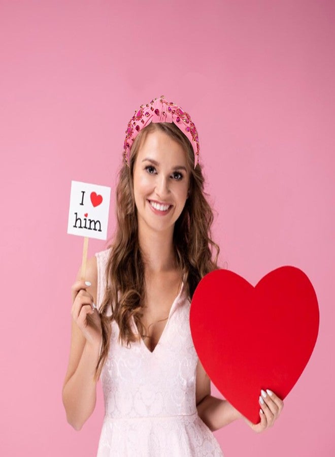 NVENF Valentine’s Day Headband for Women Love Heart Headband Jeweled Crystal Rhinestone Knotted Headband Red Pink Wide Top Knot Headband Valentine’s Day Hair Accessories Gifts (Heart 2) - Image 3