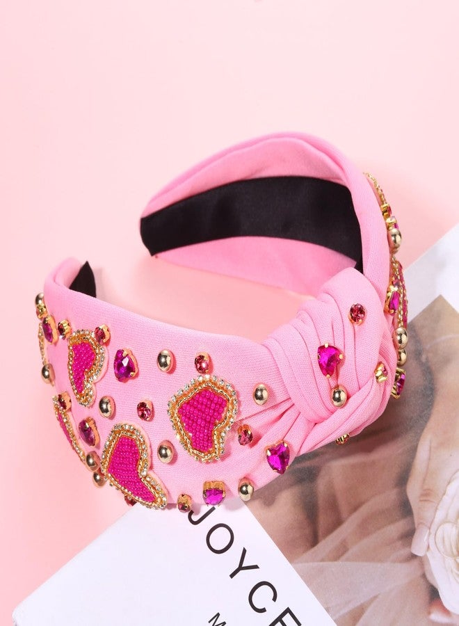 NVENF Valentine’s Day Headband for Women Love Heart Headband Jeweled Crystal Rhinestone Knotted Headband Red Pink Wide Top Knot Headband Valentine’s Day Hair Accessories Gifts (Heart 2) - Image 4