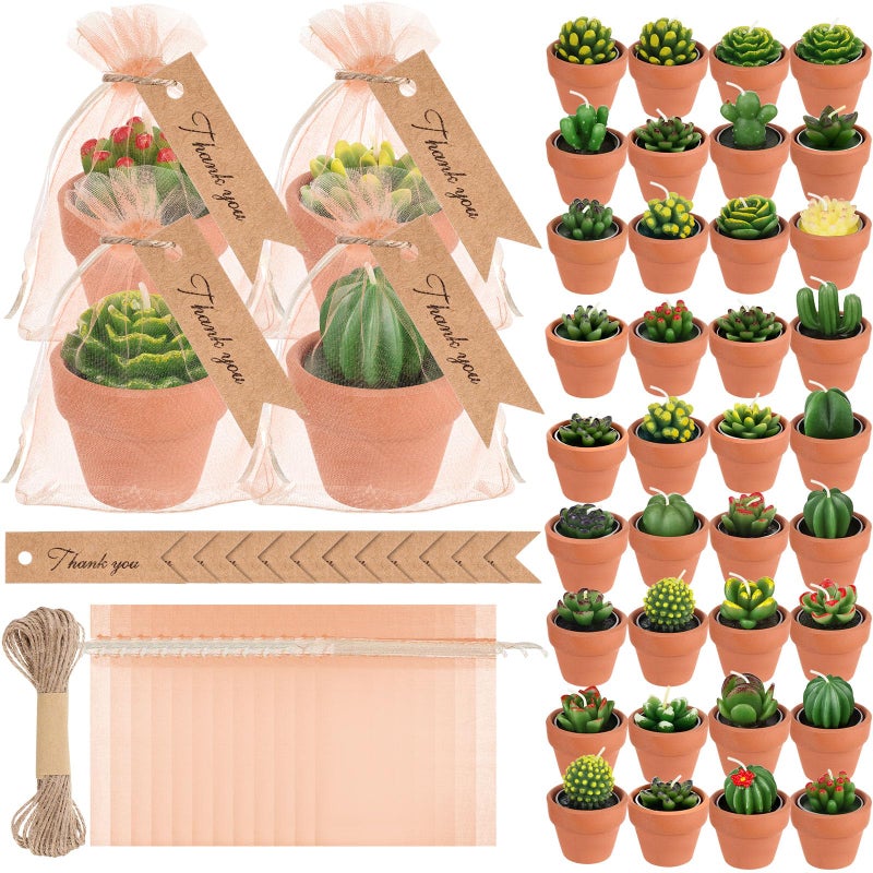 MTLEE 36 Pcs Succulent Candles Decorative Cactus Tealight Candle Tea Lights Handmade Baby Shower Decorations Plant with Mini Terracotta Clay Holders for Wedding Home Party Decor