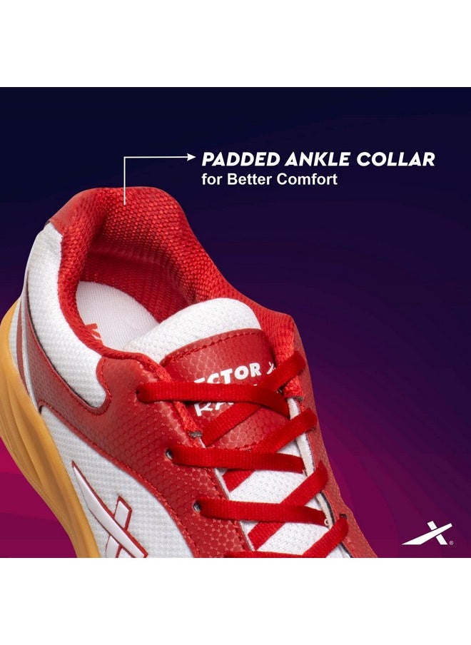 Vector X Ranger Badminton/Court Shoes Plus Non Marking Crepe Rubber Outsole, Lightweight & Comfort Shoe Best for Squash, Table Tennis,Volleyball, Basketball & Indoor Sports (White-Red, Size-8) - pzsku/Z5342DBFF707690AF3BEDZ/45/_/1740982894/a7e63e31-bf43-4bdd-8fcb-7220e7164351