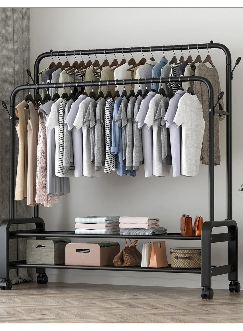 Enjoylifeme Metal Clothes Hanger Organizer and Black Clothes Stand with Wheels 110x55x150 cm - Image 1