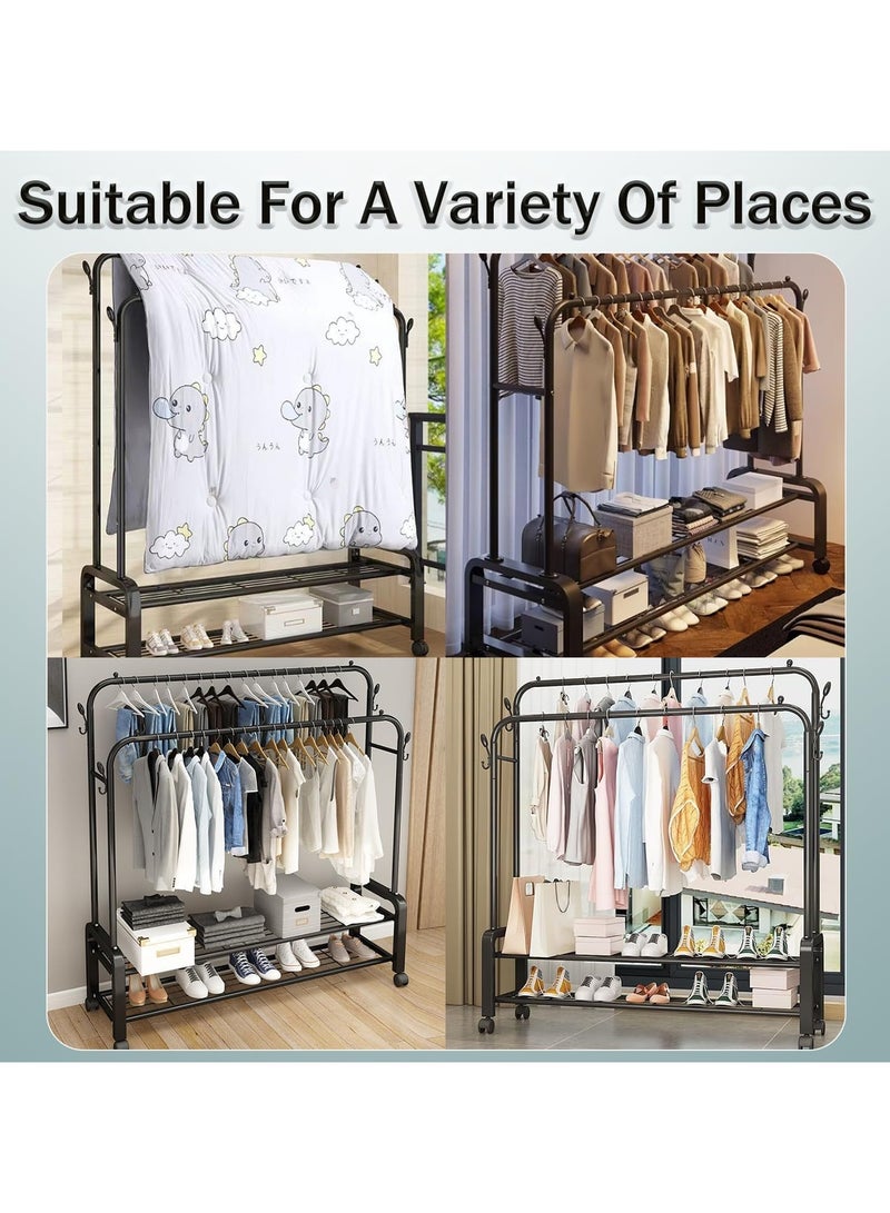 Enjoylifeme Metal Clothes Hanger Organizer and Black Clothes Stand with Wheels 110x55x150 cm - Image 5