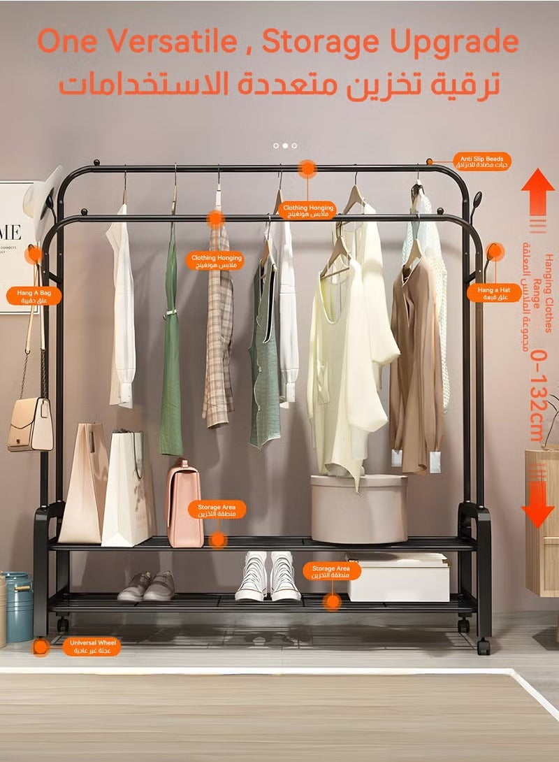 Enjoylifeme Metal Clothes Hanger Organizer and Black Clothes Stand with Wheels 110x55x150 cm - Image 2