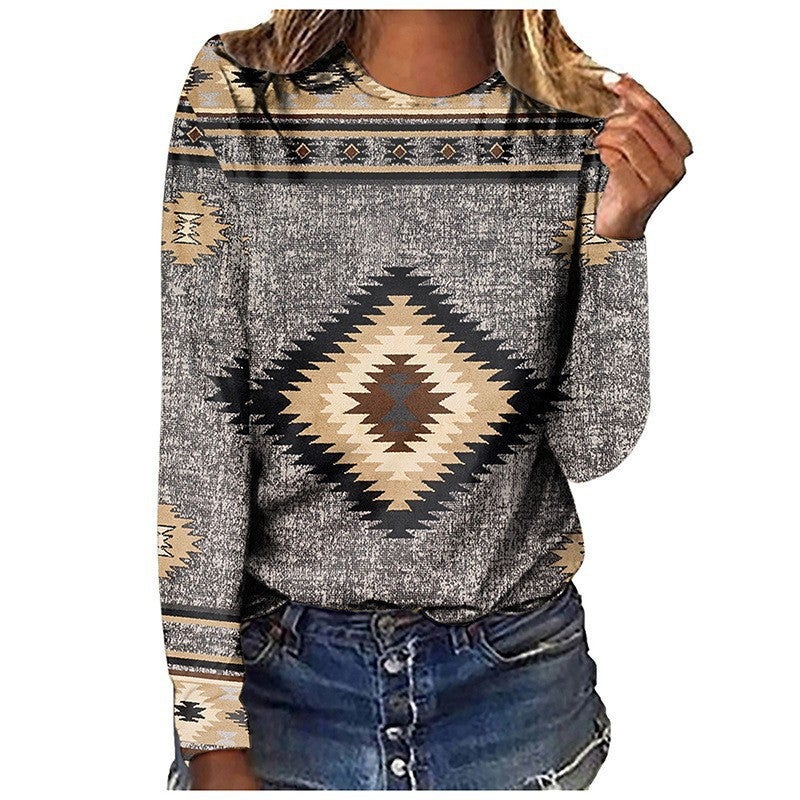 T-Shirt Retro Series Digital 3D Printing Women'S Street Long Sleeve Sports T-Shirt Top - Image 1
