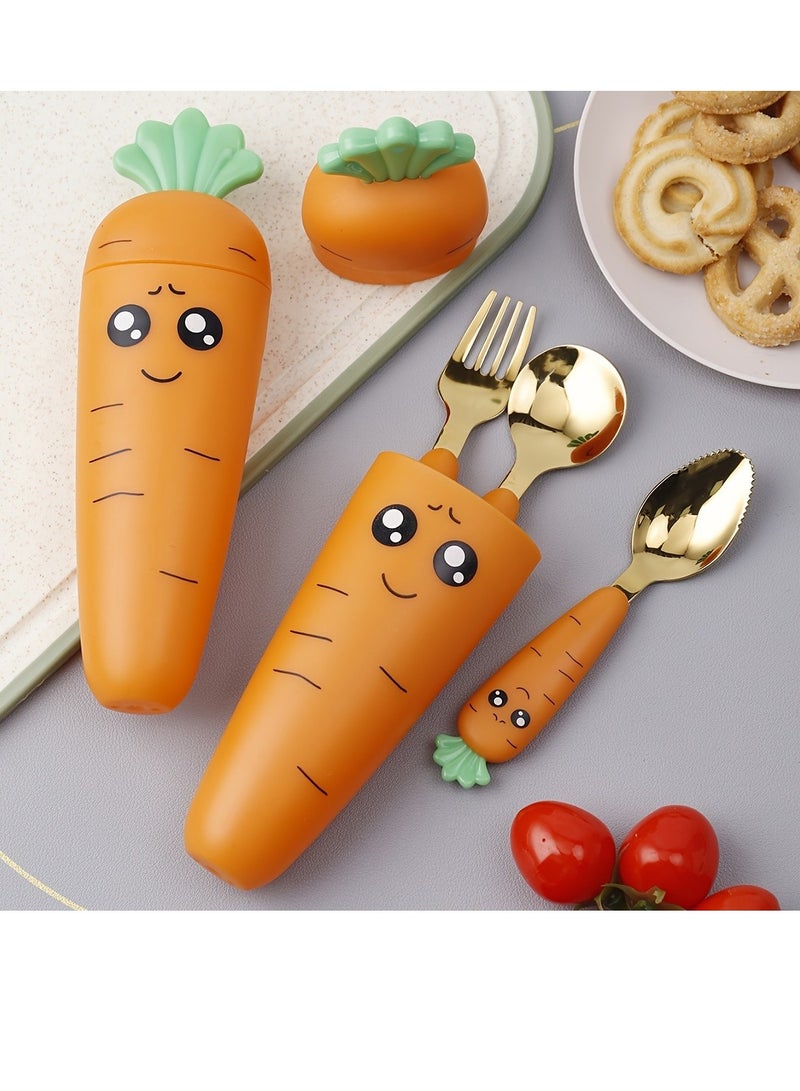 4pcs Cute Carrot-Shaped Stainless Steel Travel Utensil Set with Storage Box - Perfect for Camping, Lunches, and On-the-Go Meals - Image 5