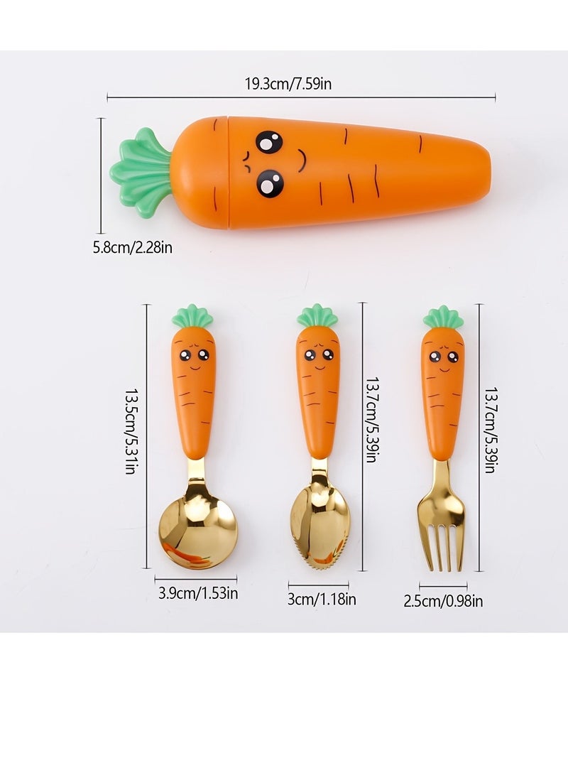 4pcs Cute Carrot-Shaped Stainless Steel Travel Utensil Set with Storage Box - Perfect for Camping, Lunches, and On-the-Go Meals - Image 4