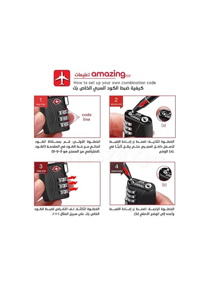 amazing.EGP TSA Approved Combination Lock, 14 cm Flexible Cable, Black, 3-Digit Security Lock for Luggage, Backpacks, Gym Lockers (BLACK) - Image 4