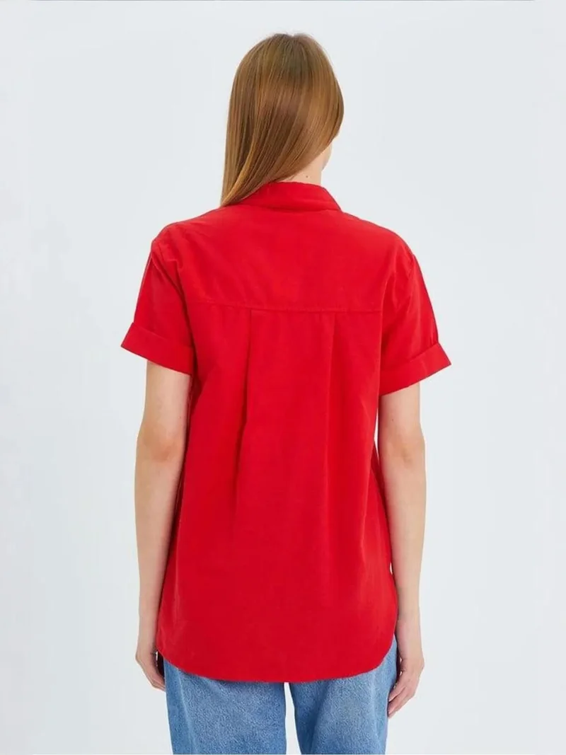 Mixray Red MIXRAY Short Sleeve Shirt with Pockets for Women | Best Price UAE