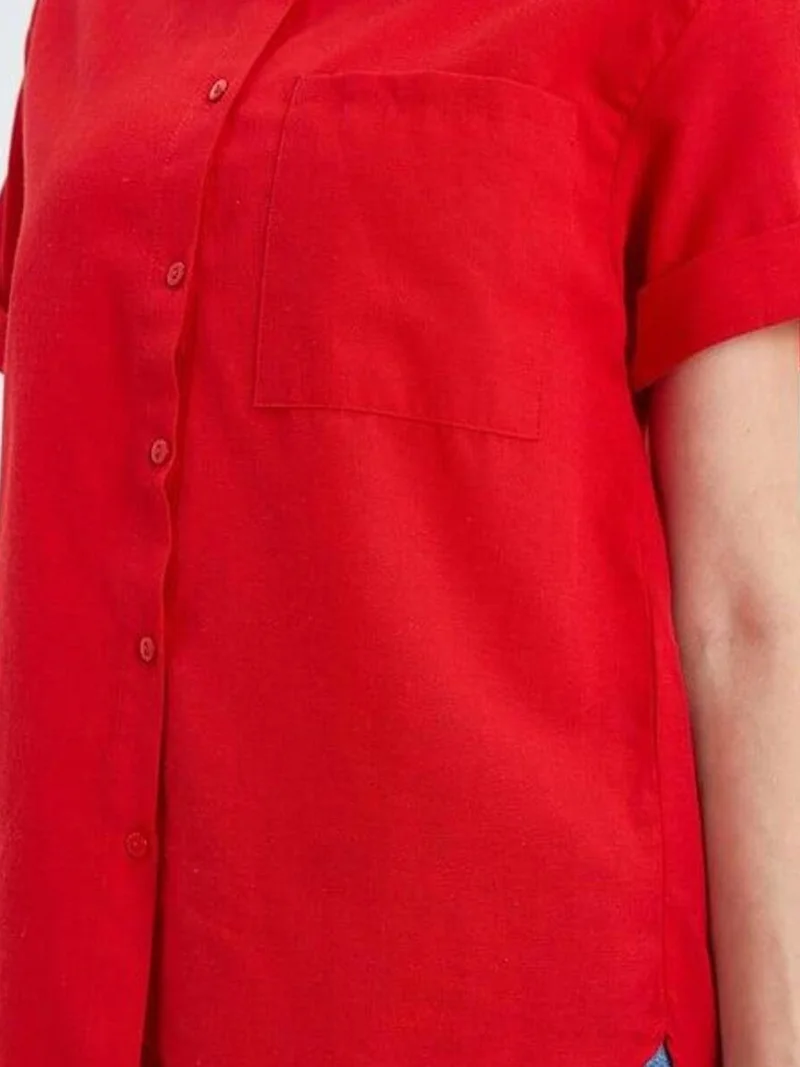 Mixray Red MIXRAY Short Sleeve Shirt with Pockets for Women | Best Price UAE
