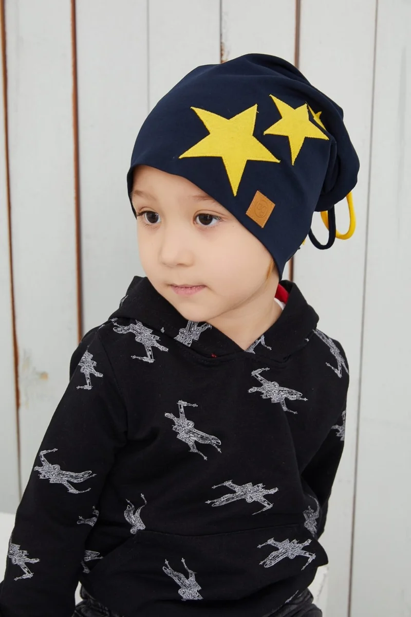 Babygiz Yellow Navy Blue Fanatic Children Baby Hat Beanie Soft Double Layer Sports Cotton Combed Cotton