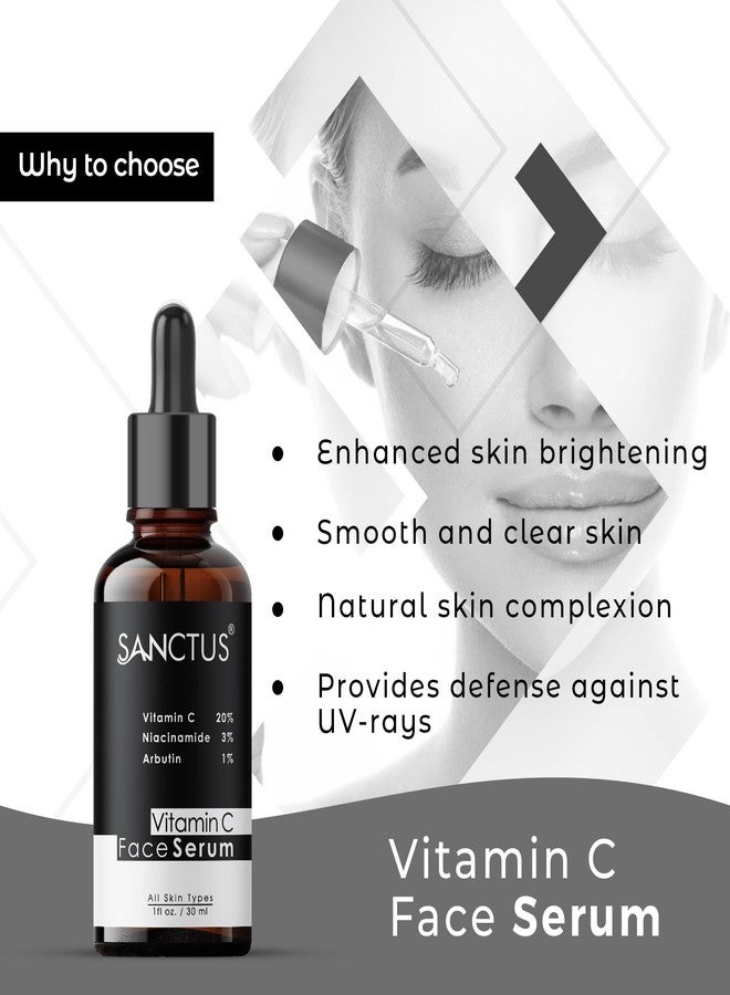 SANCTUS Face Serum 20% Vitamin C For Skin Brightening, Glowing Skin, Anti-Ageing & Scar Lightening with 3% Niacinamide & 1% Arbutin - Image 3