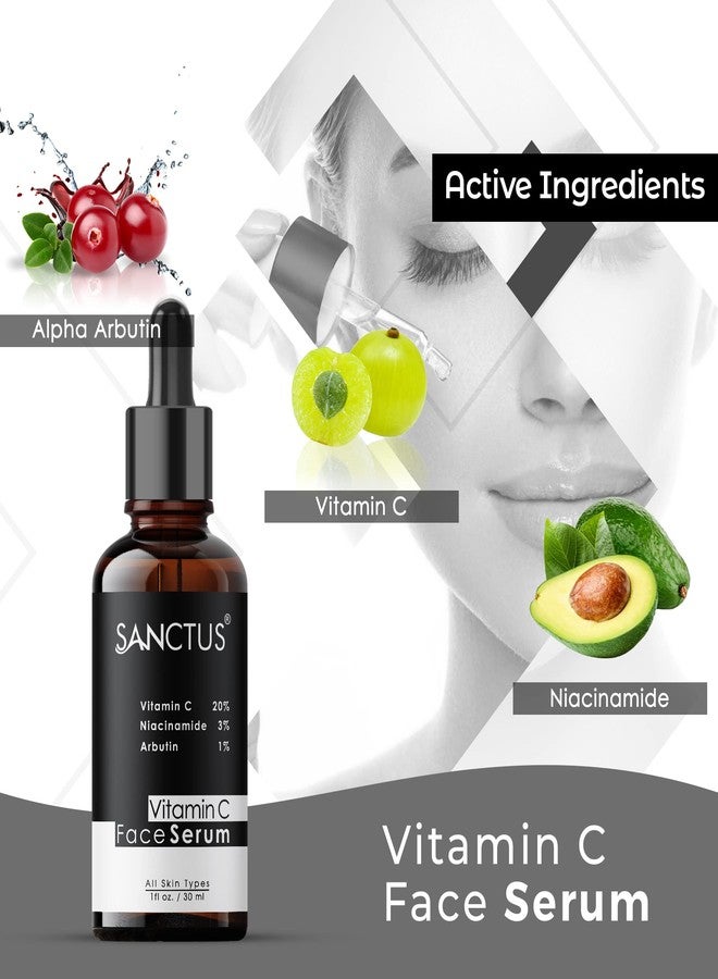 SANCTUS Face Serum 20% Vitamin C For Skin Brightening, Glowing Skin, Anti-Ageing & Scar Lightening with 3% Niacinamide & 1% Arbutin - Image 4