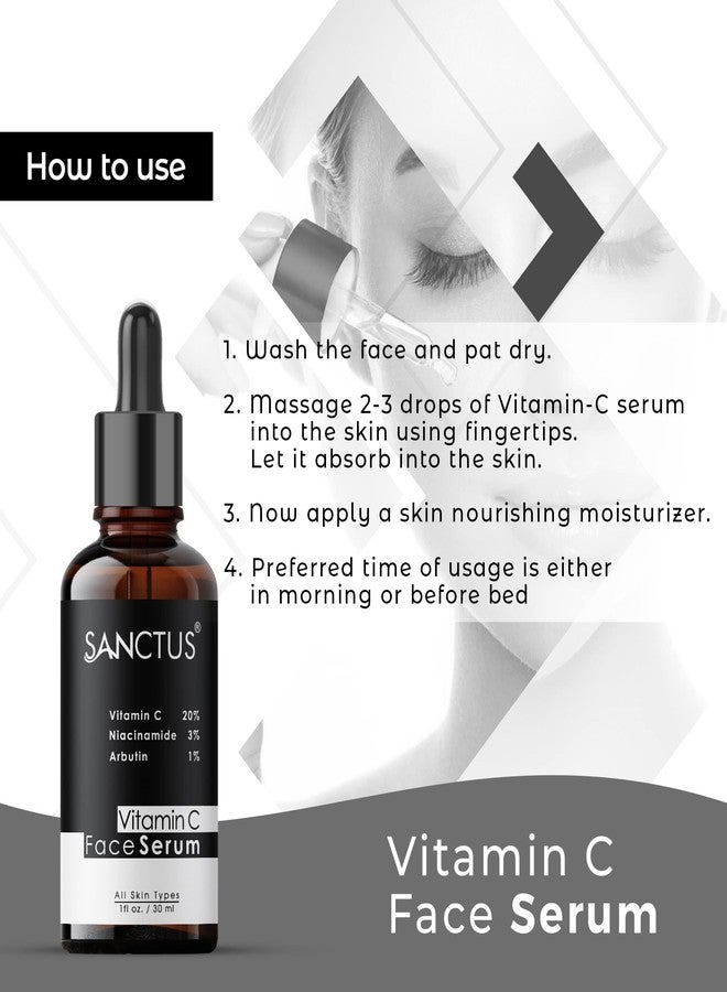 SANCTUS Face Serum 20% Vitamin C For Skin Brightening, Glowing Skin, Anti-Ageing & Scar Lightening with 3% Niacinamide & 1% Arbutin - Image 5